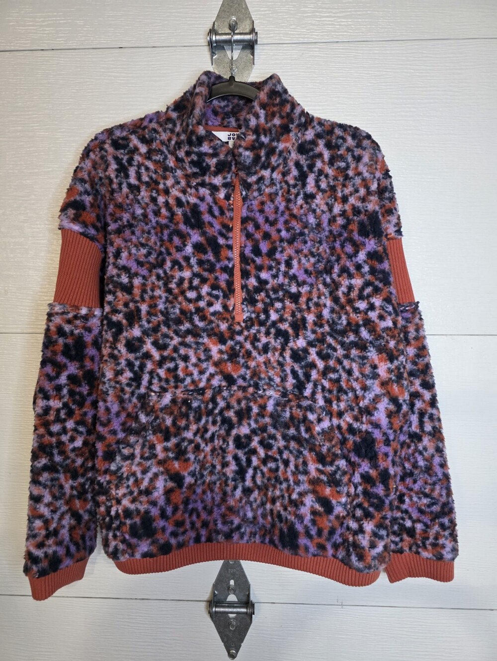 JoyLab Plush Half-Zip Pullover in Pink, Coral & Black Leopard
